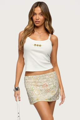 Martini Girl Bead Ribbed Tank Top - Cotton Polyester Spandex