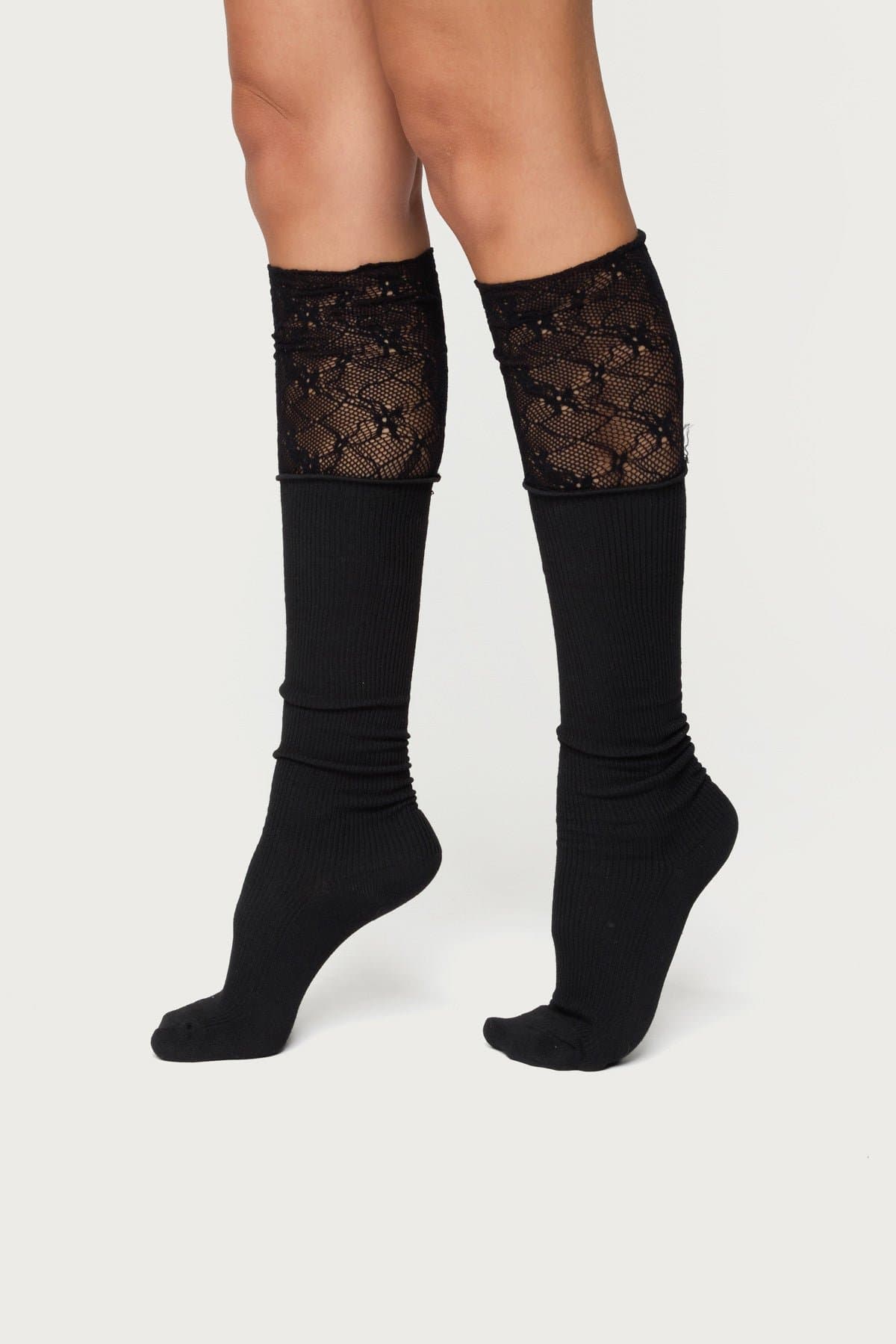 Lacey Layered Knee High Socks - Cotton Polyester Spandex Blend, 24.8 Inch Length
