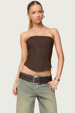 Hadar Linen Look Strapless Boned Corset 100% Cotton Lace Up Back