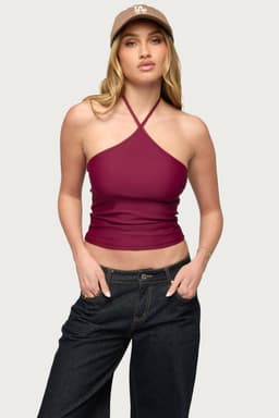 Alaynah Halter Top Nylon Spandex Neck Tie Closure Small Medium Large