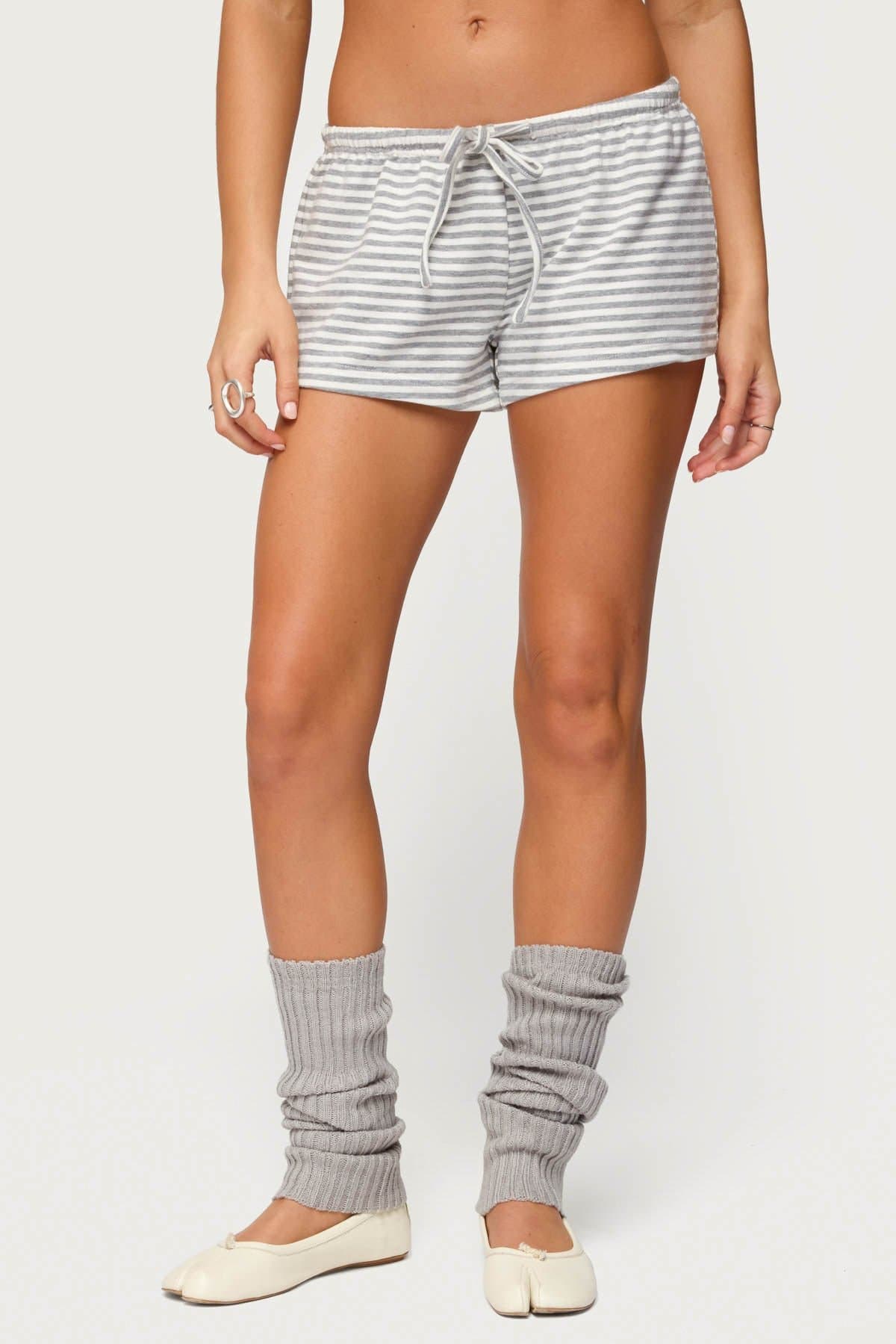 Jainee Striped Drawstring Shorts - Cotton Spandex Loungewear