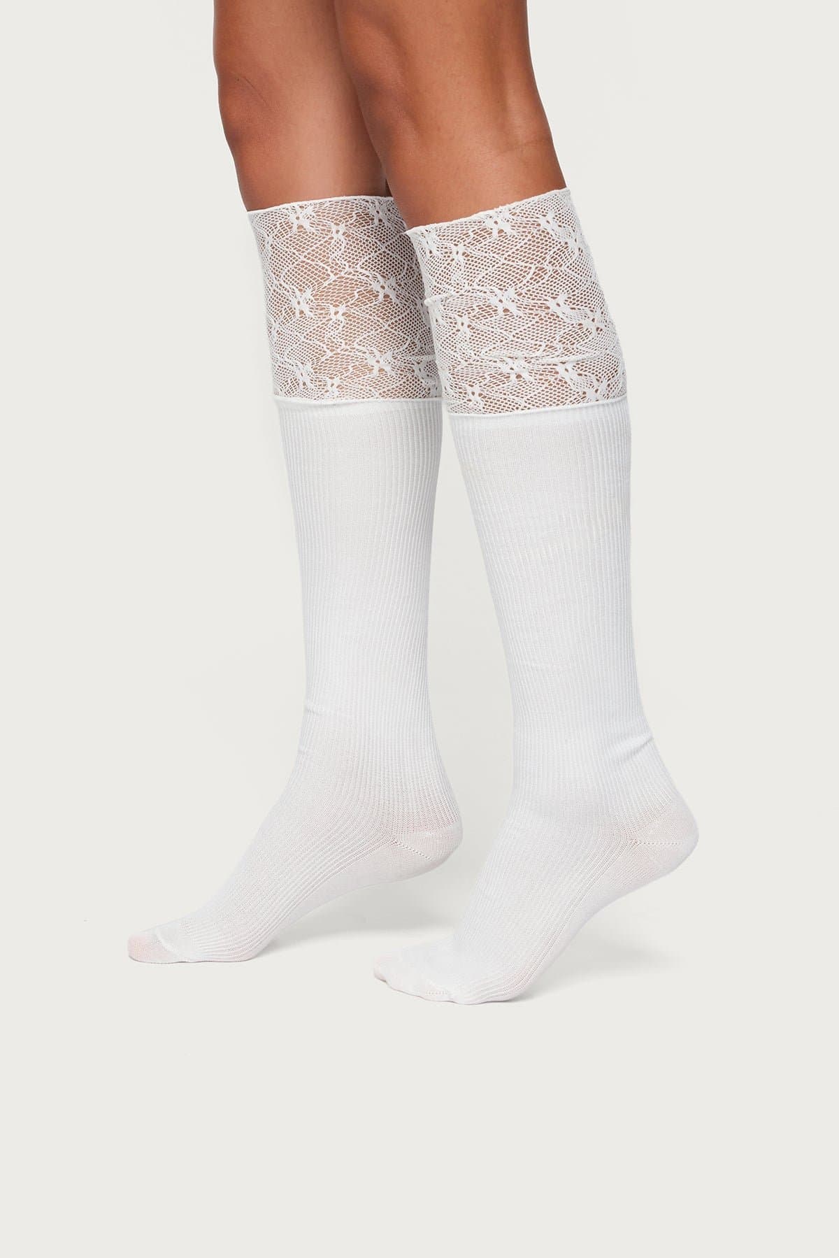 Lacey Layered Knee High Socks - Cotton Polyester Spandex Blend, 24.8 Inch Length