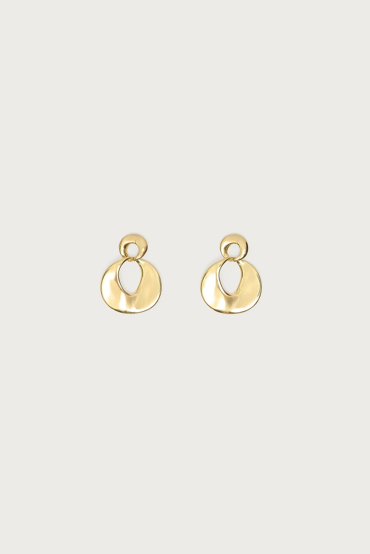 Double Disc Stud Earrings Gold Tone Metal 1.4 Inch Length