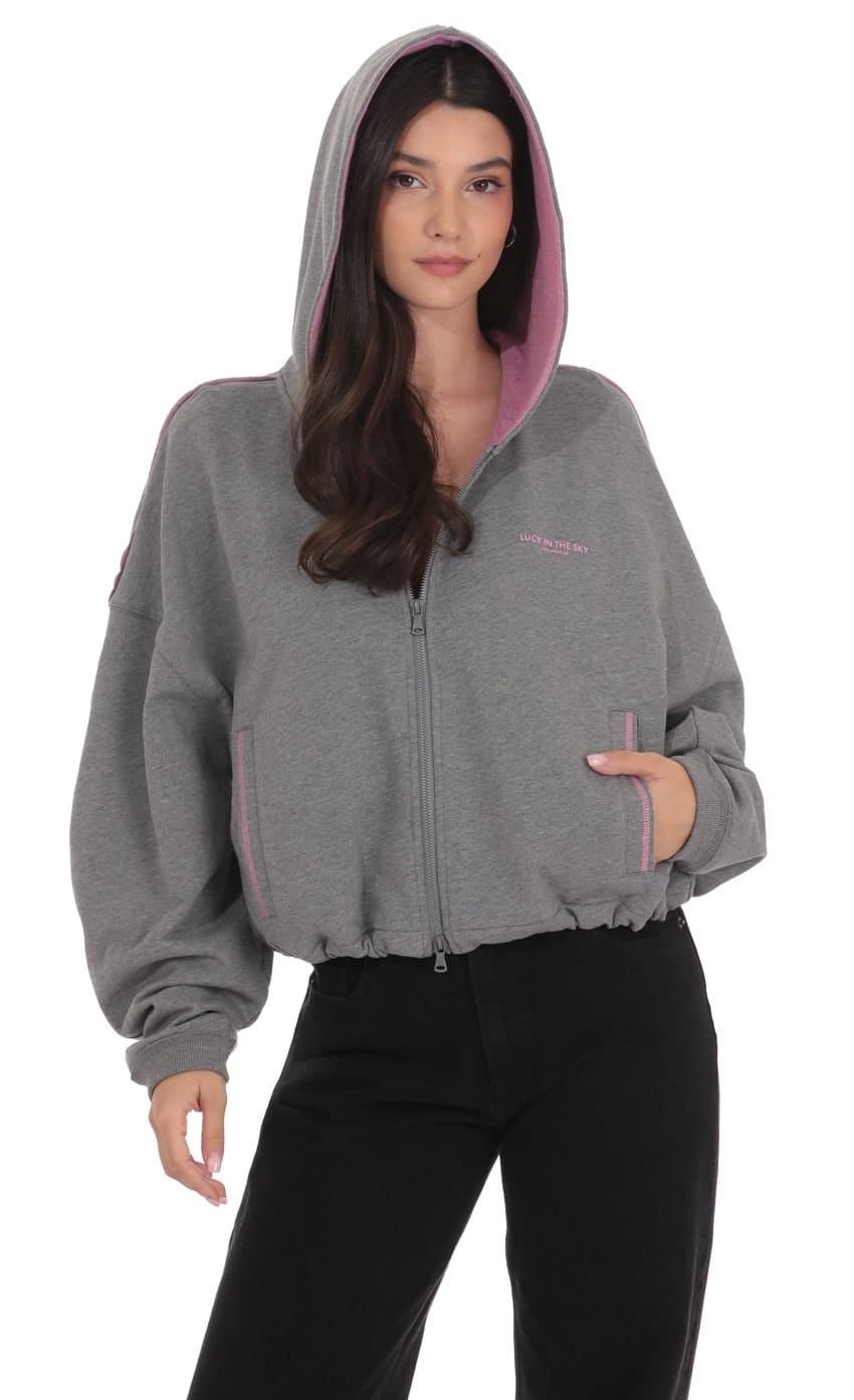 Two-Toned Cropped Hoodie in Grey