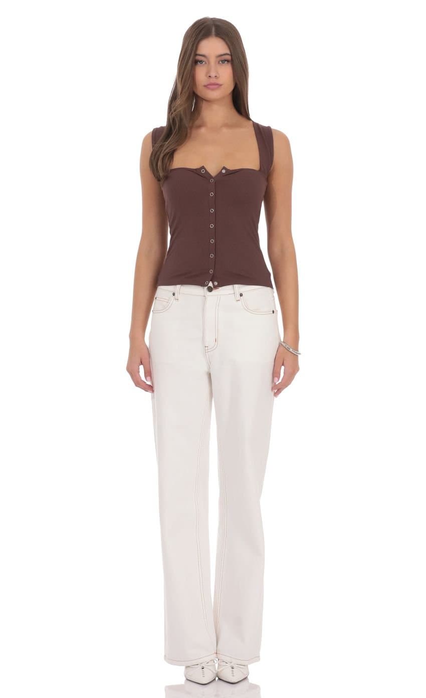 Ribbed Square Neck Top in Chocolate