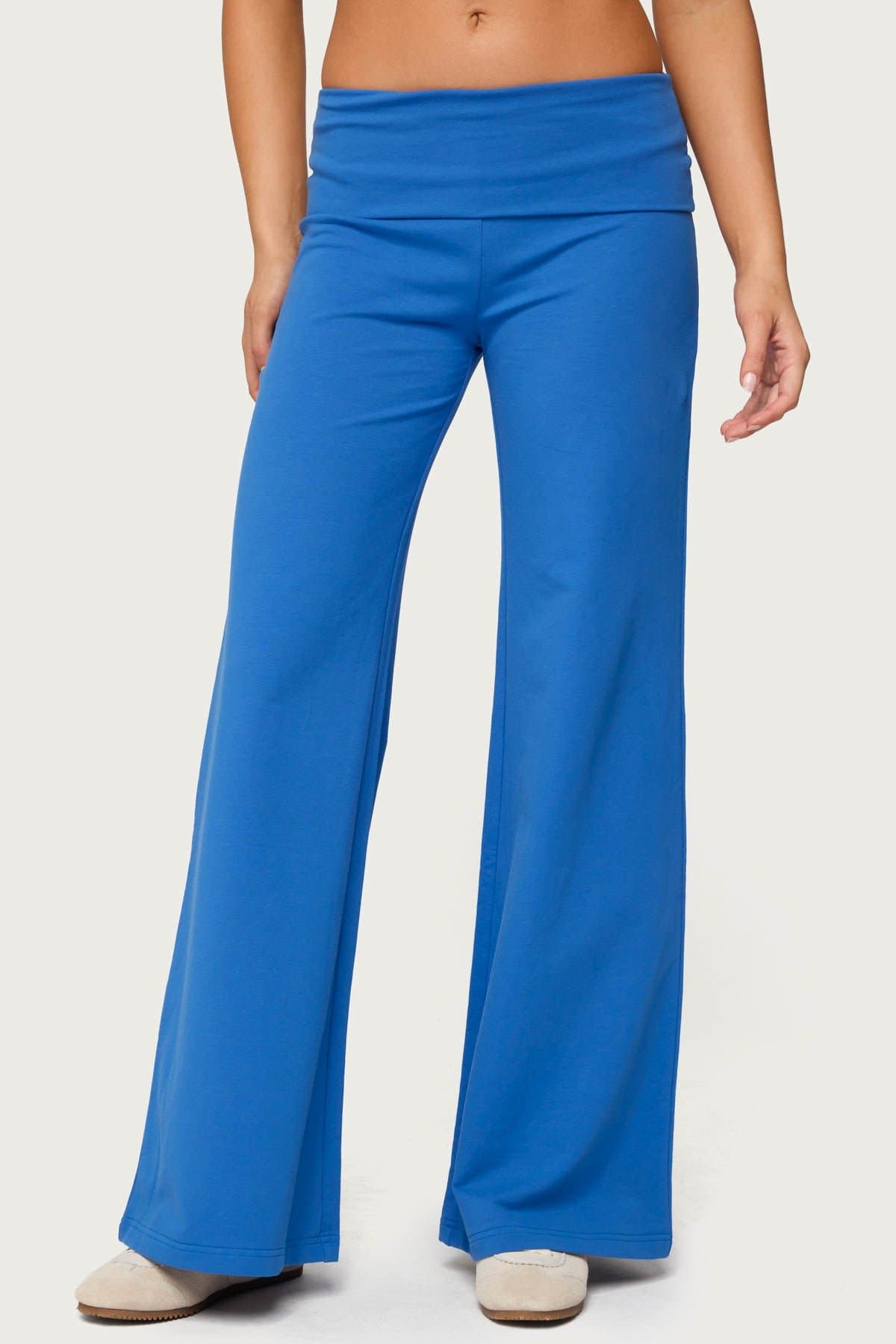 Wide Leg Foldover Pants - Cotton Spandex, Size S Inseam 31.1"