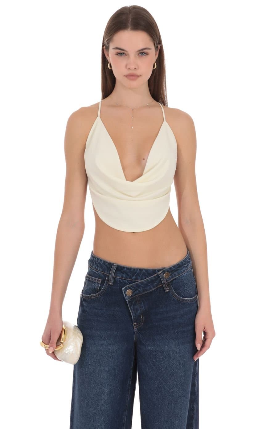 Elvion Drape Halter Top in Cream