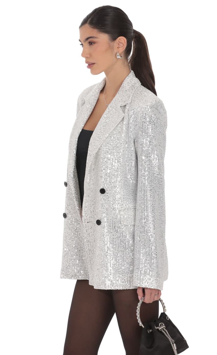 Double Breasted Sequin Blazer in Silver
