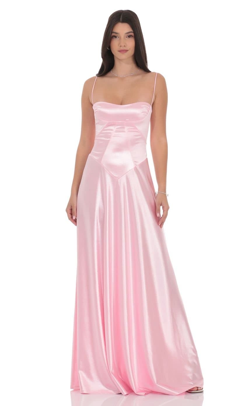 Satin Square Neck Maxi Dress in Pink