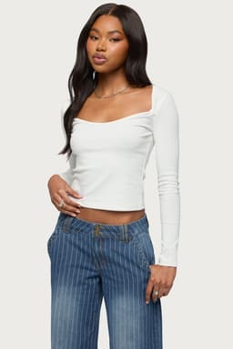 Ximena Scoop Neck Long Sleeve Top - Cinched Cotton Spandex