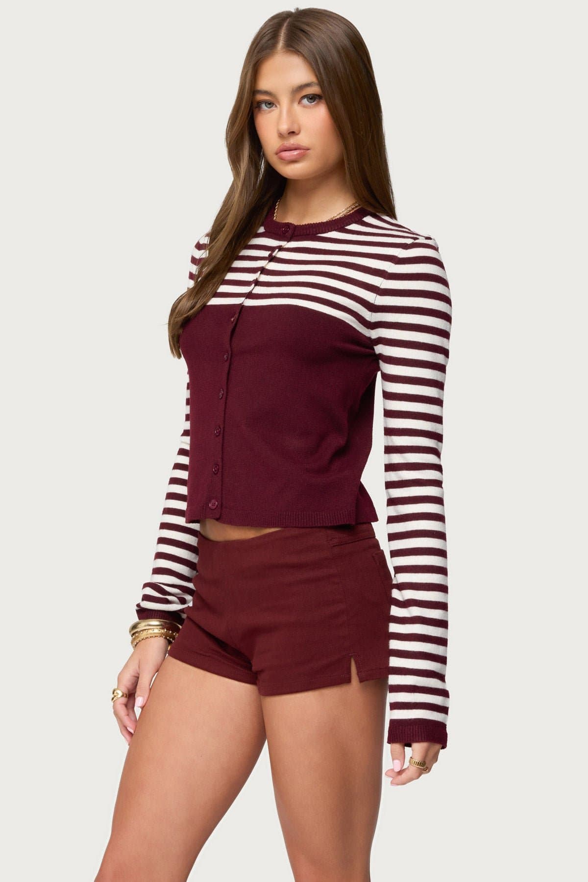 Goni Stripey Knit Cardigan - Striped Polyester Rayon Nylon Knit Sweater