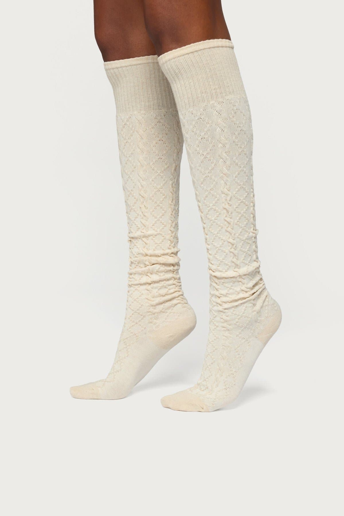 Cable Knit Socks - Polyester Cotton Spandex Blend, 20.9 Inch Length
