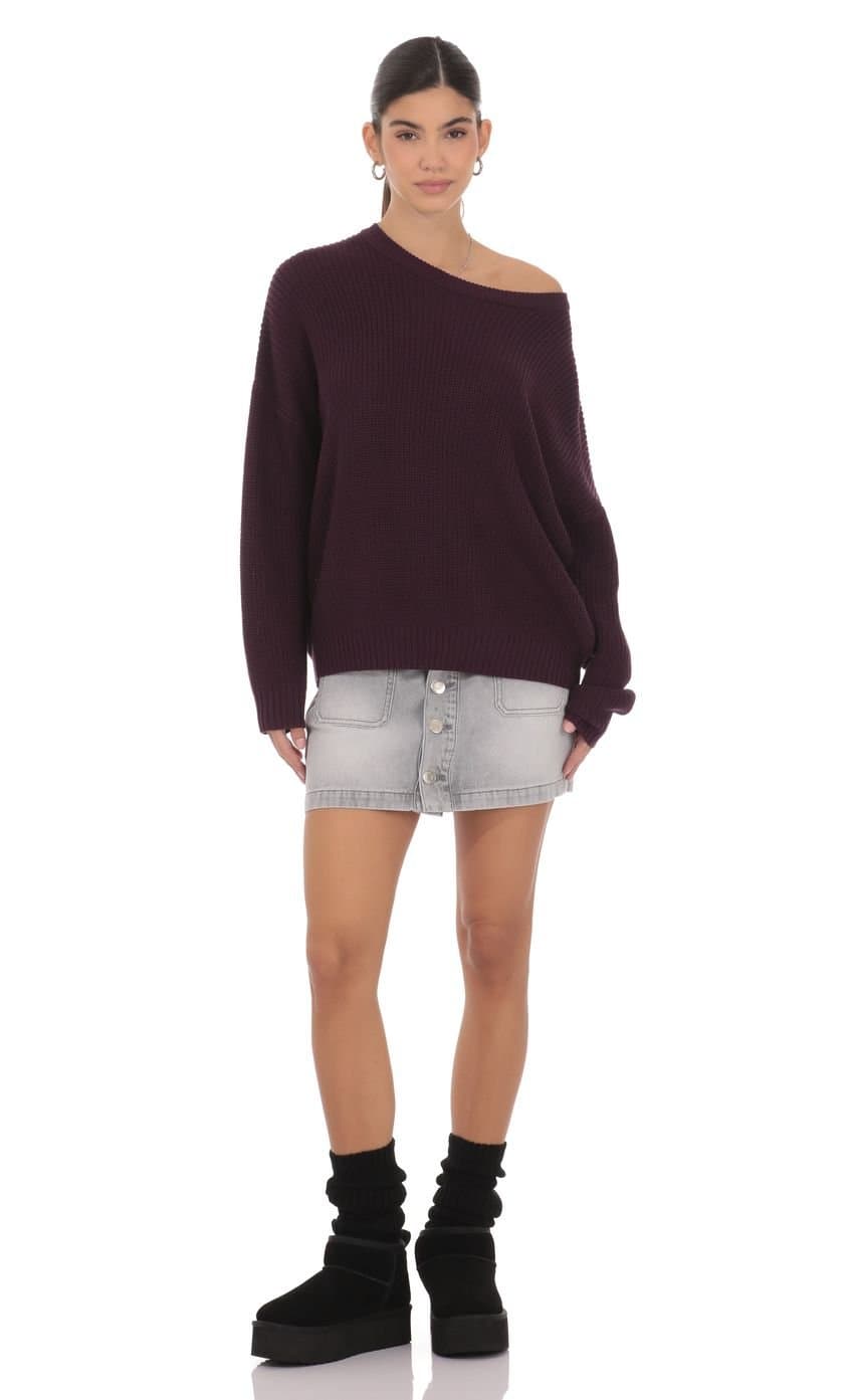 Oversize Open Knit Jumper in Purple