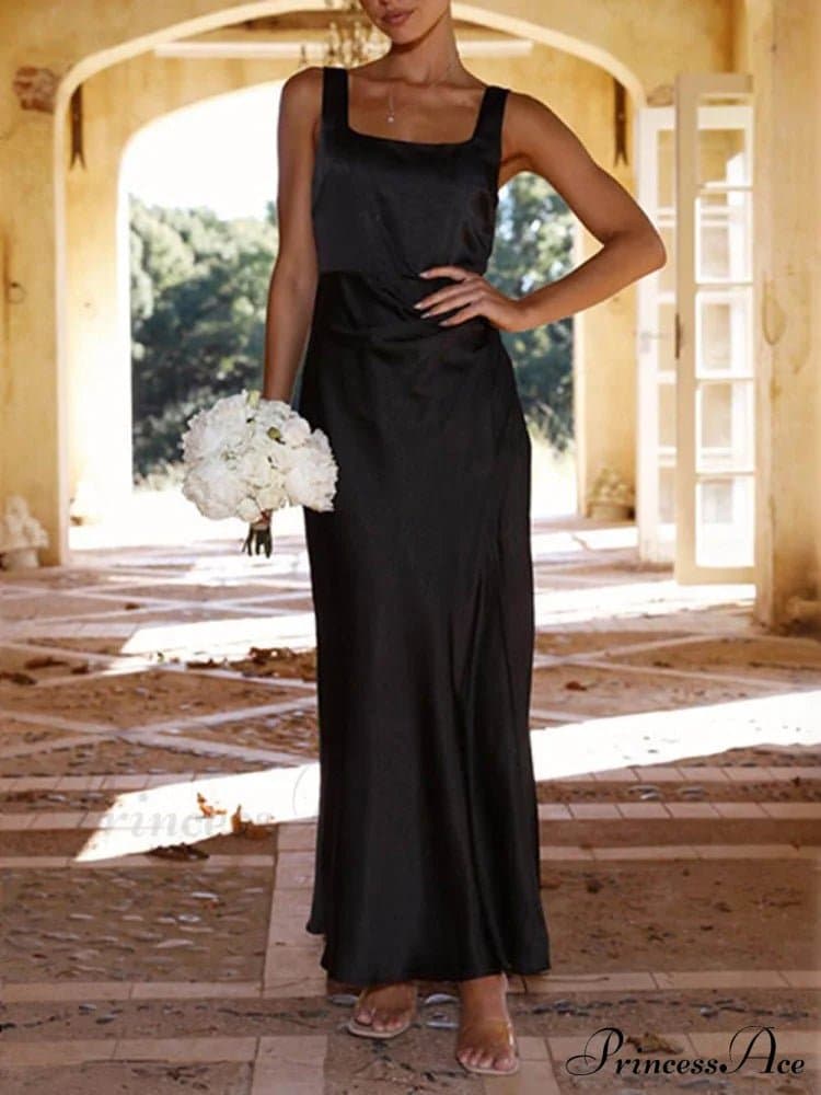 Summer Halter Satin Midi Bridesmaid Prom Dress