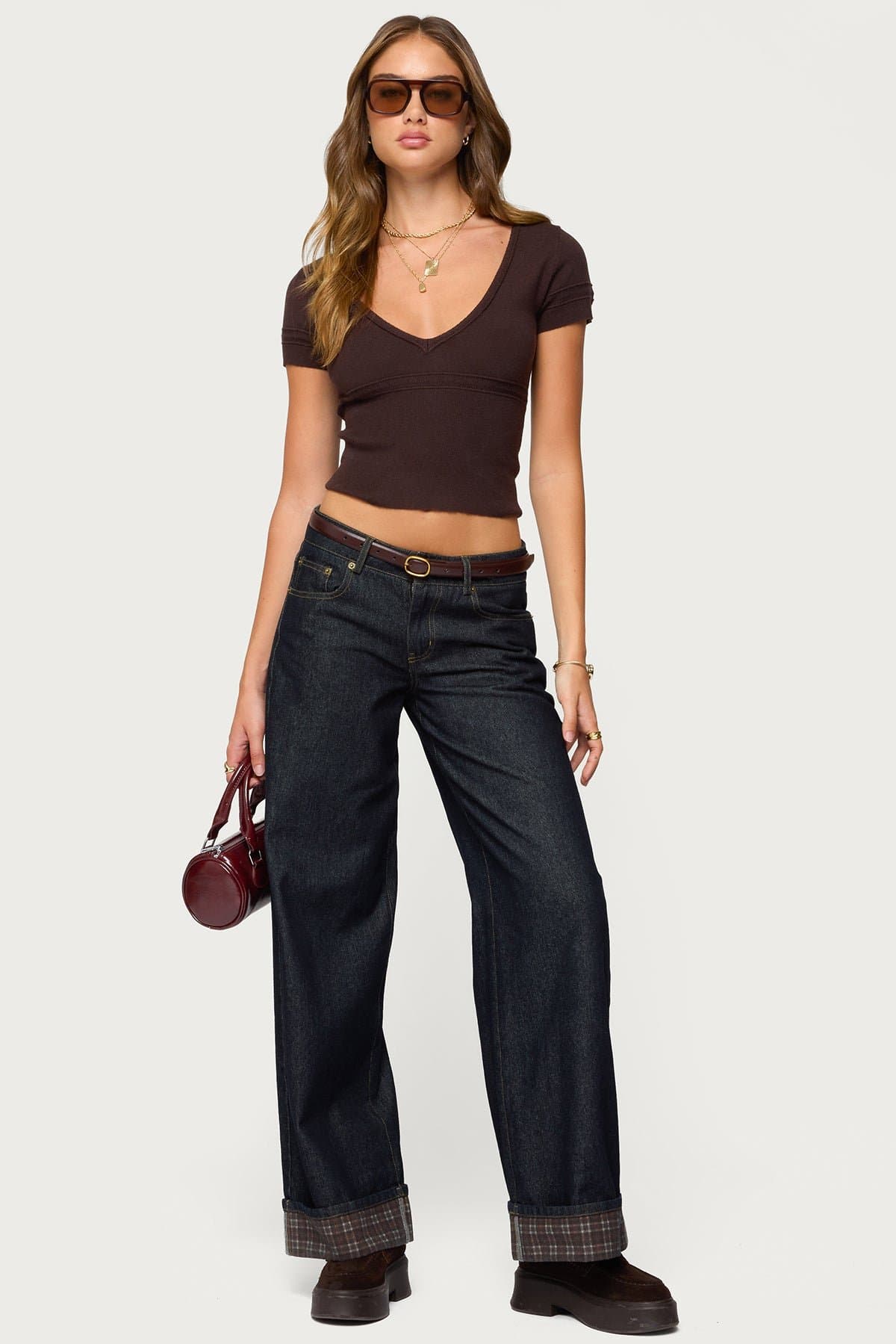 Theresa V-Neck Knit Top - Short Sleeve Textured Stitch Rayon Polyester Nylon