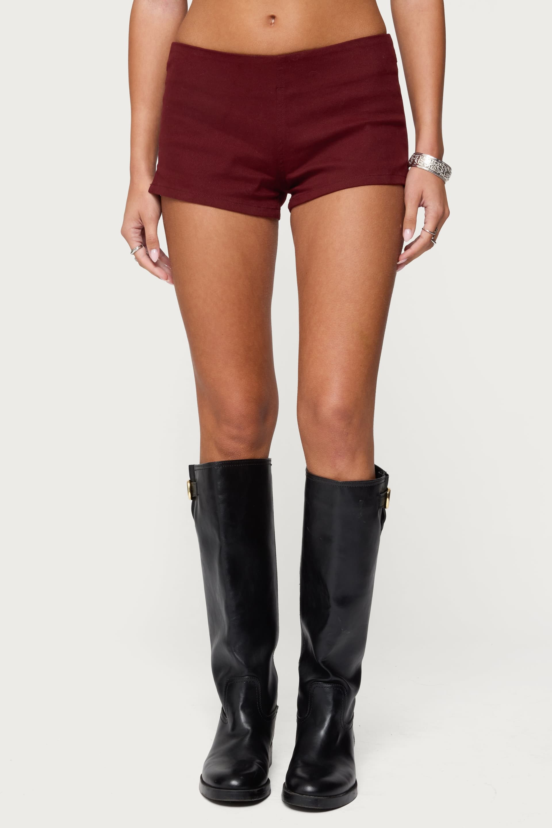 Dinah Denim Micro Shorts - Low Rise Stretch Cotton Spandex with Side Slit