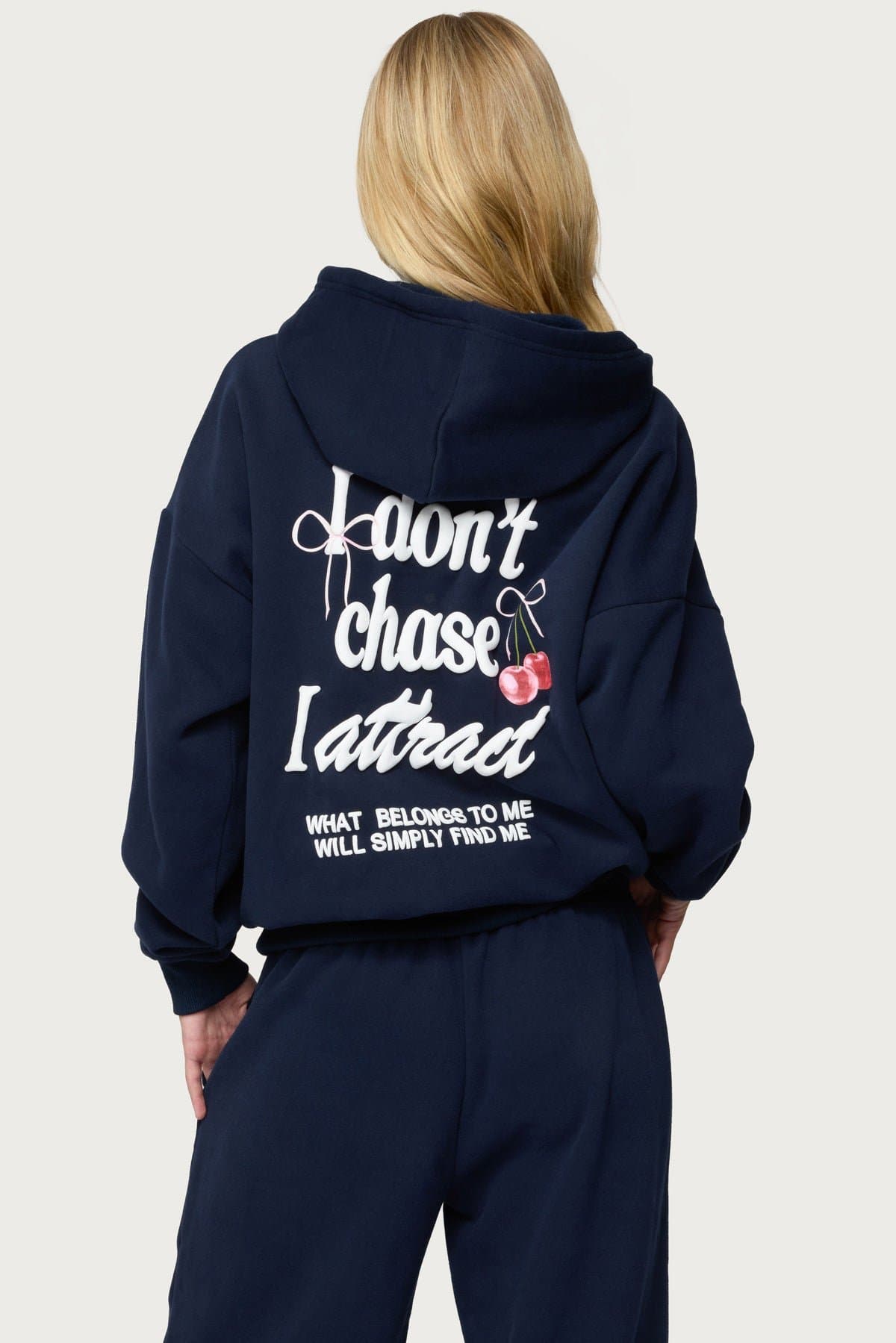 I Don't Chase I Attract Hoodie with Cherry Bow Graphic Print Cotton Polyester