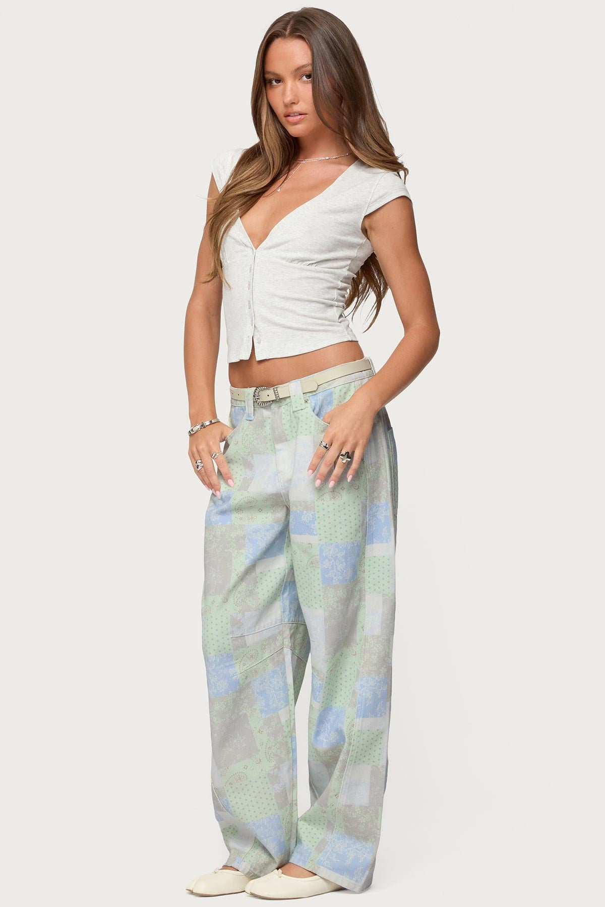 Alza Button Up V-Neck Top - Cotton Rayon Spandex