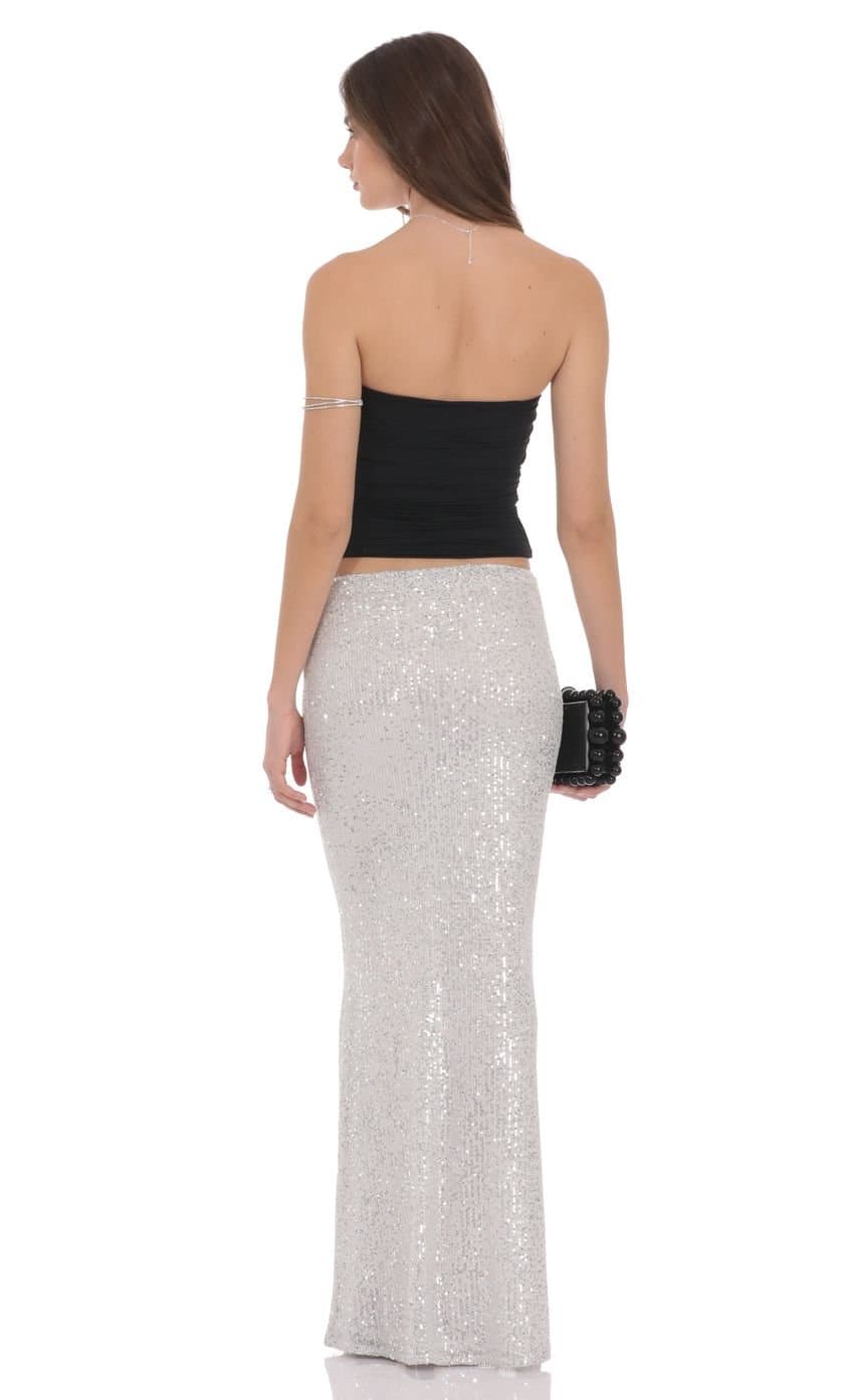 Sequin Maxi Skirt in Silver