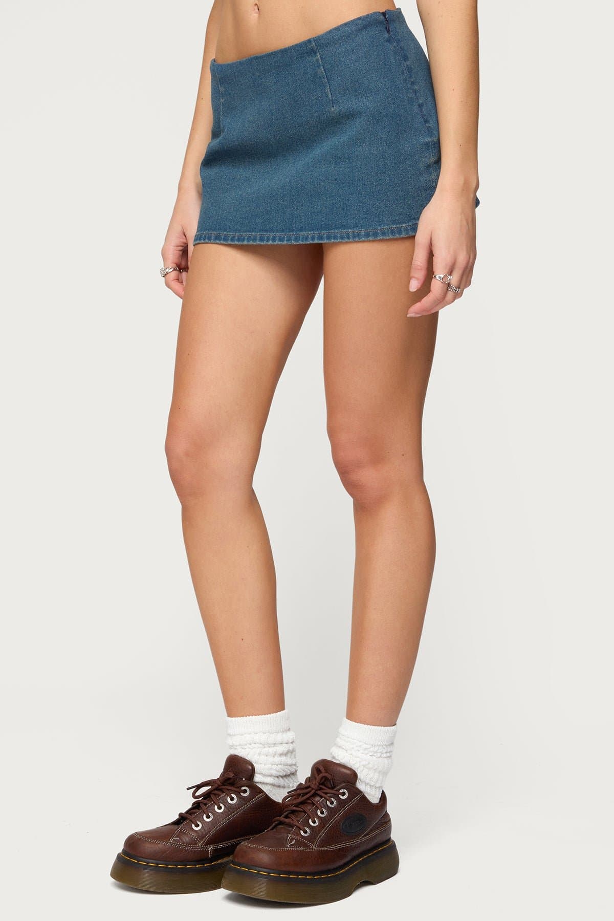 Monrow Micro Skort - Stretchy Denim Polyester Spandex Side Zip Mini Skirt