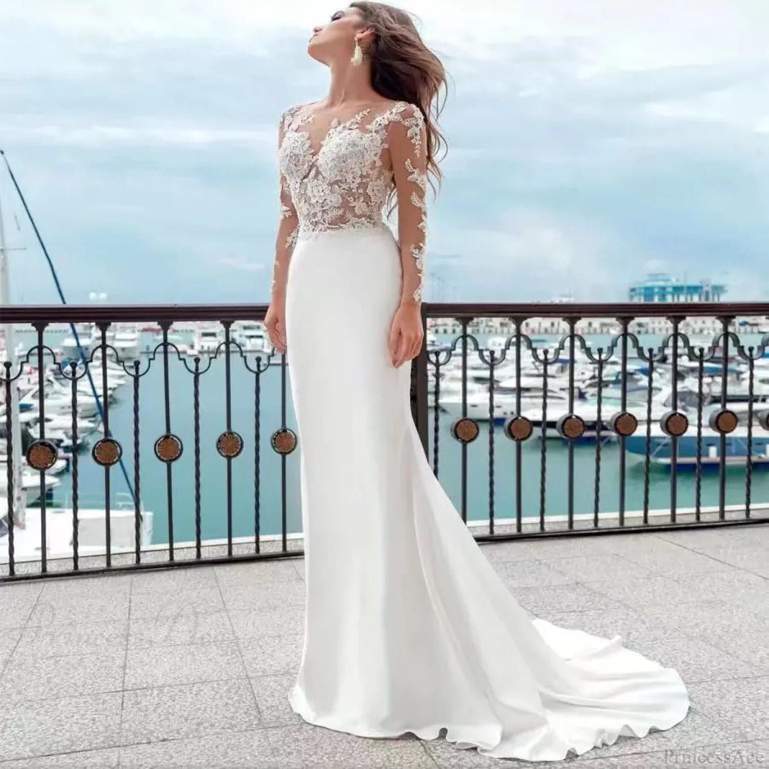 Elegant Strapless One-Shoulder Evening Gown Wedding Dress with Small Train