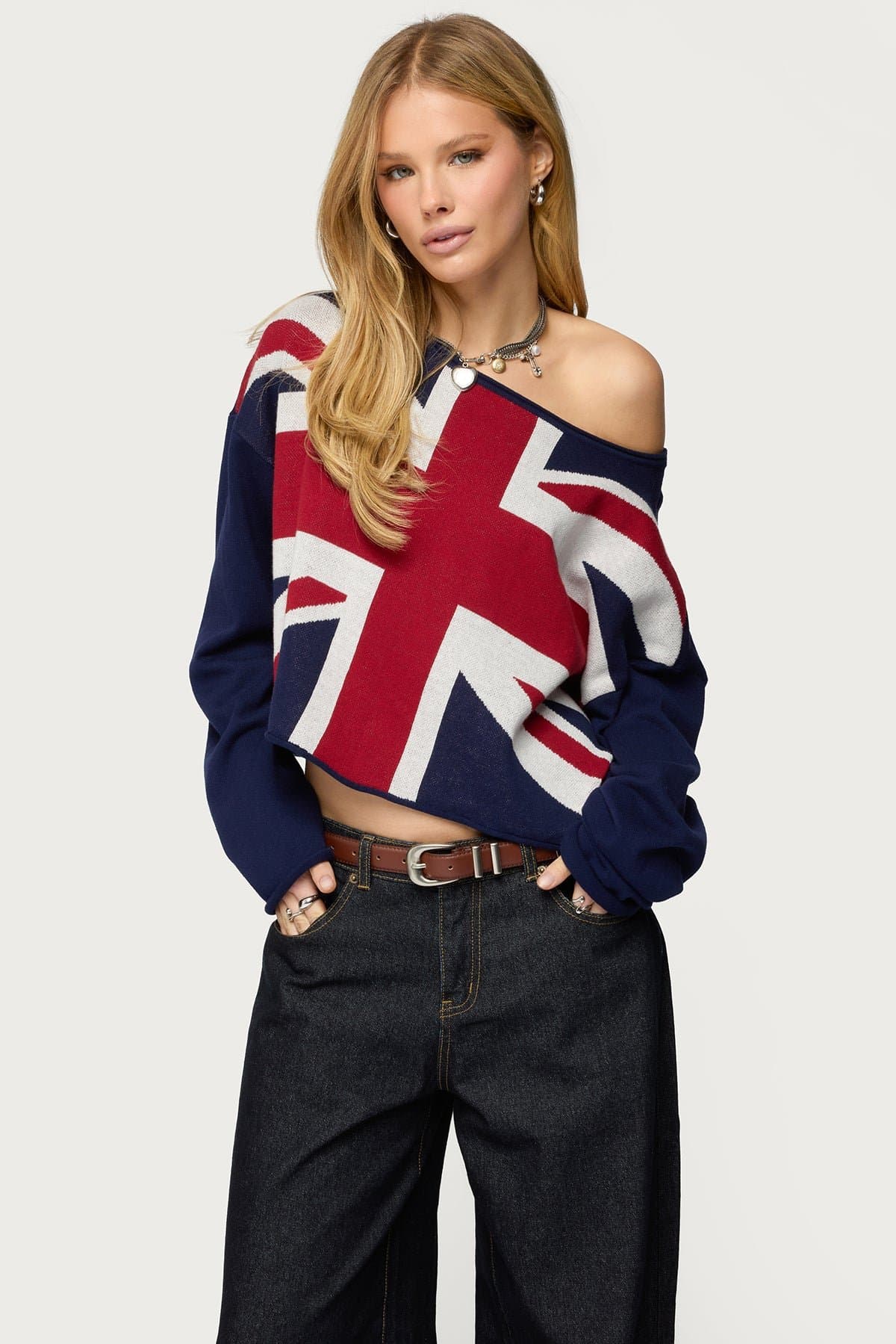 London Babe Sweater with Union Jack Graphic, 100% Cotton Knit
