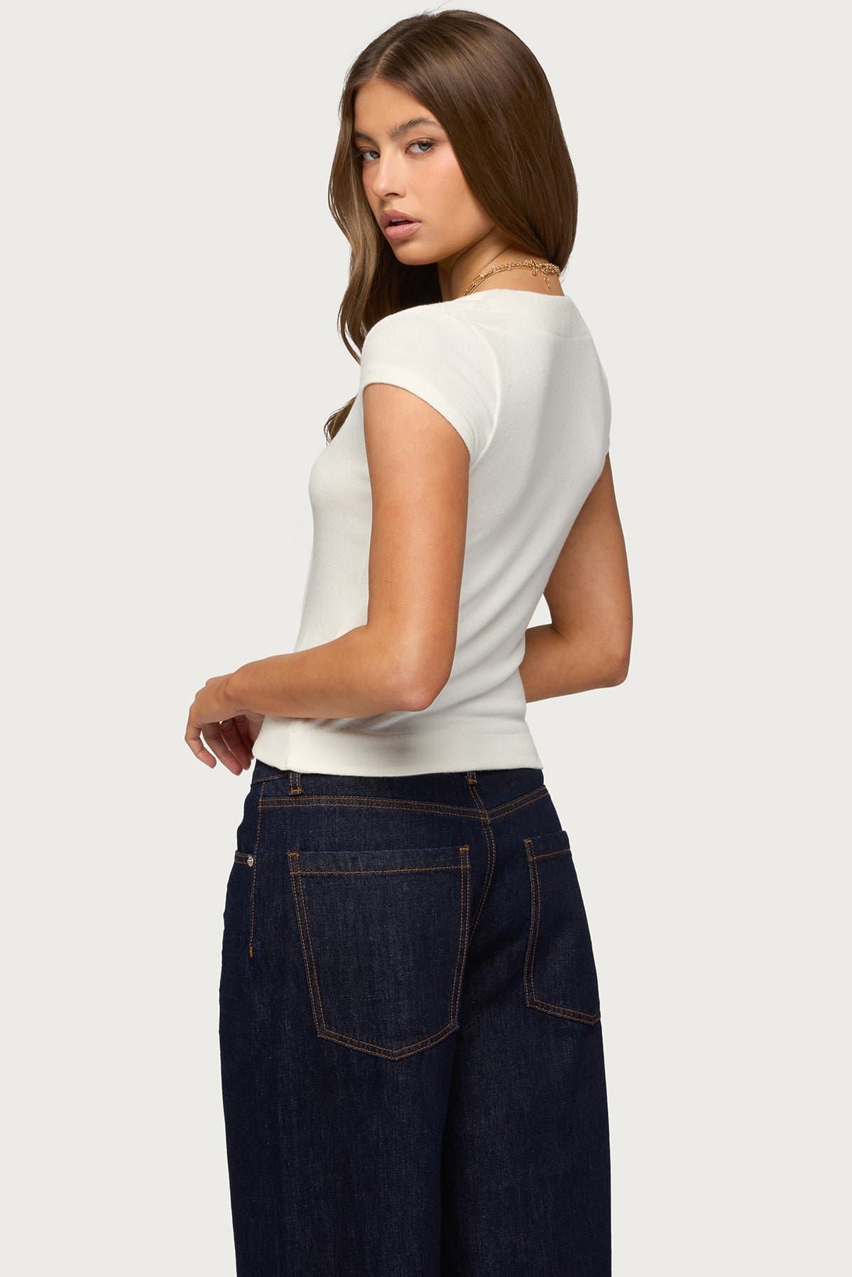 Blaunca Asymmetric Knit Top - Scoop Neck Rayon Nylon Spandex Women's Clothing