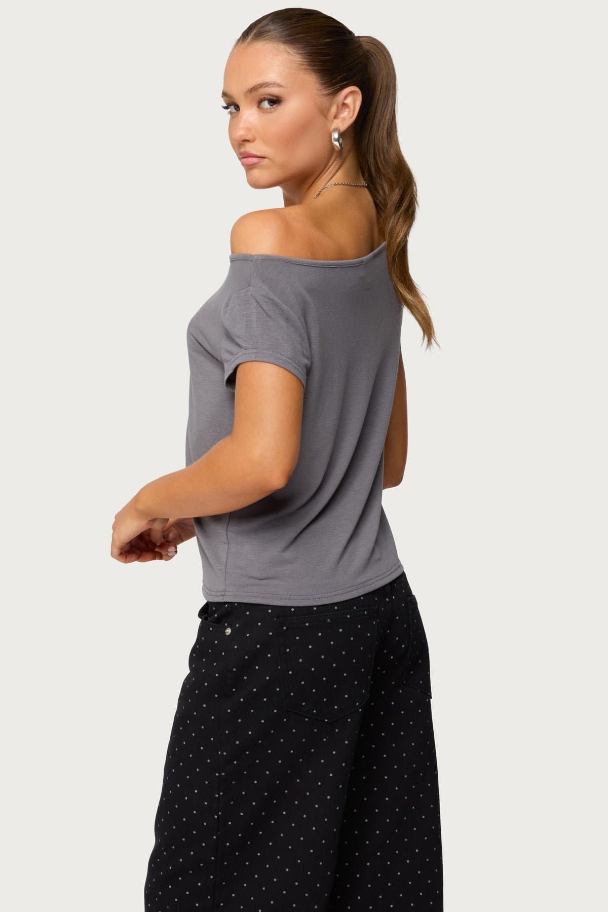 Anabella Off Shoulder Top - Cotton Polyester Spandex Women's Blouse Size S