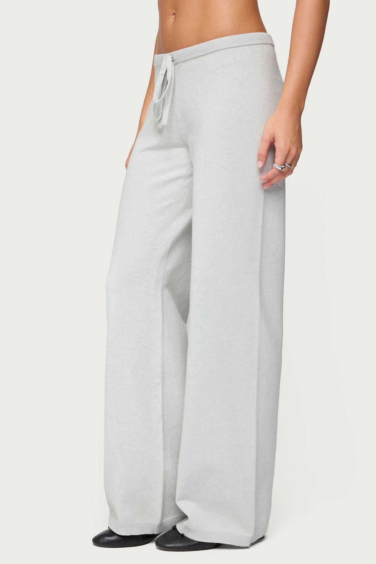 Embryn Knit Straight Leg Pants - Adjustable Tie Waist, Polyester Rayon Nylon, Size S Inseam 32.5"