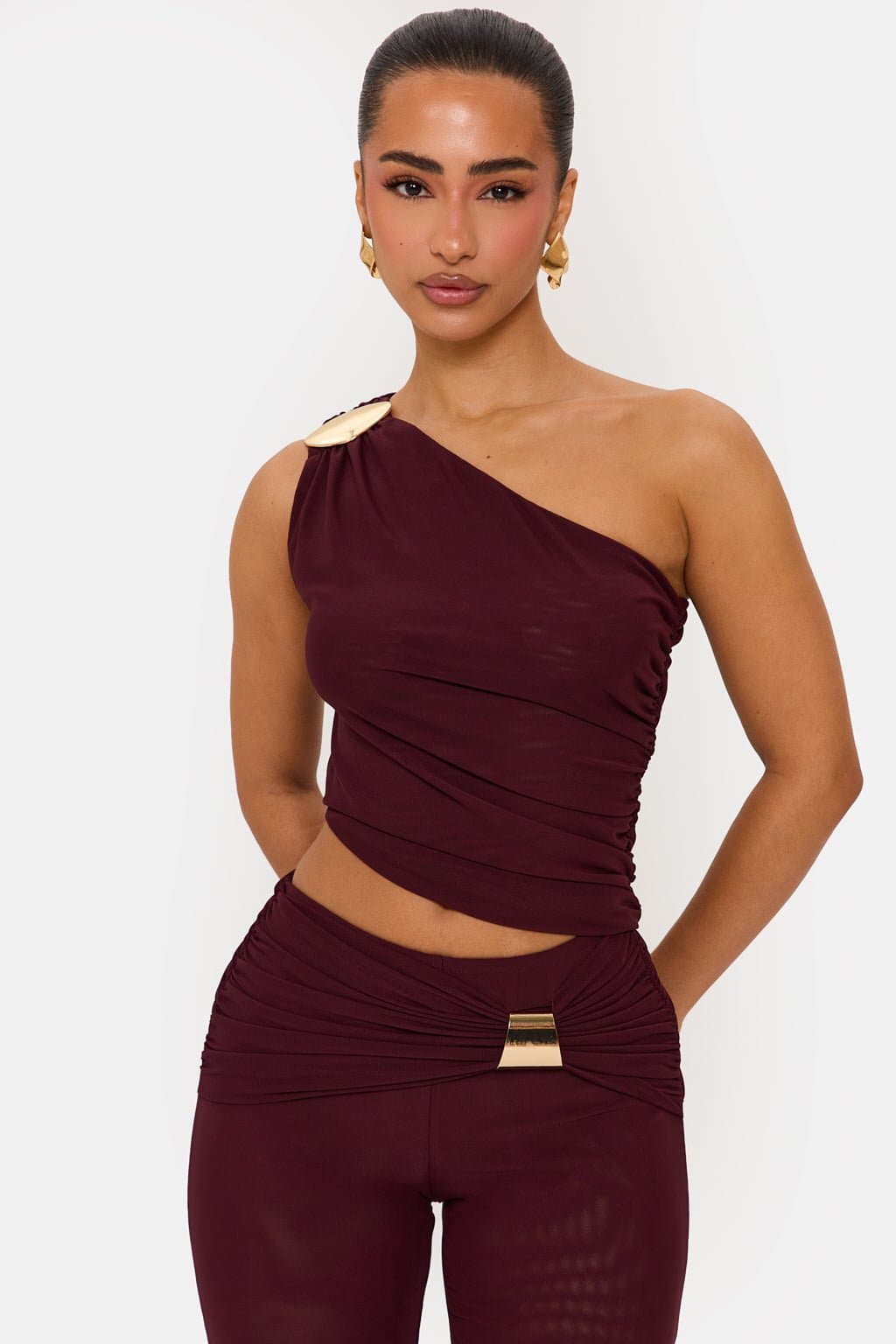 Valentina Mesh Asymmetric Co-ord Set with Gold Trim UK Size 8