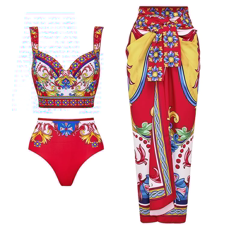 84Volt  Sling Pattern Print Bikini Swimsuit Set - As shown / S