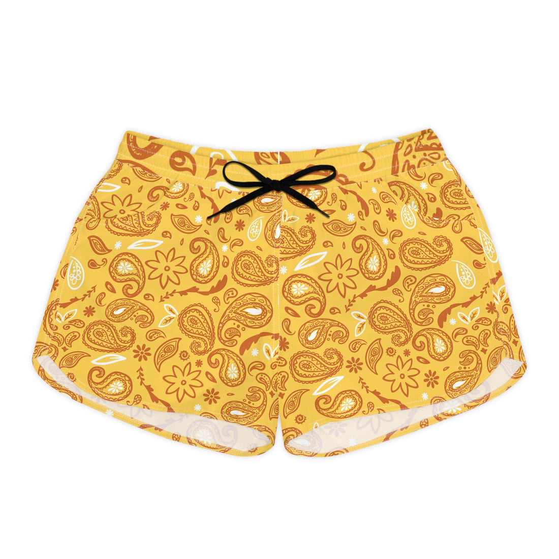 Yellow Paisley Lightweight Sports Shorts – Stylish Activewear for Women