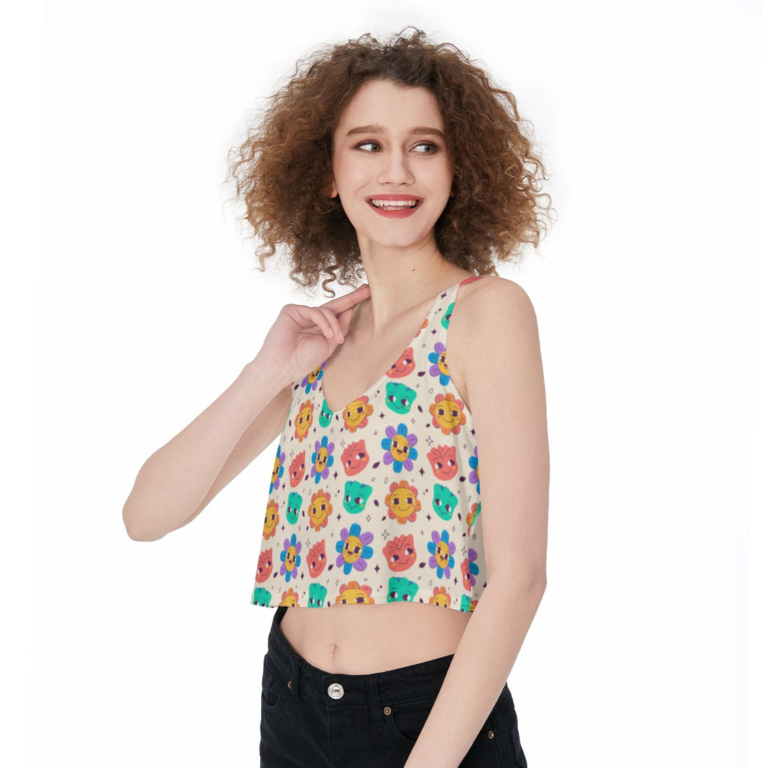 Playful Emoji Crop Tank - Fun & Sporty Women's Activewear