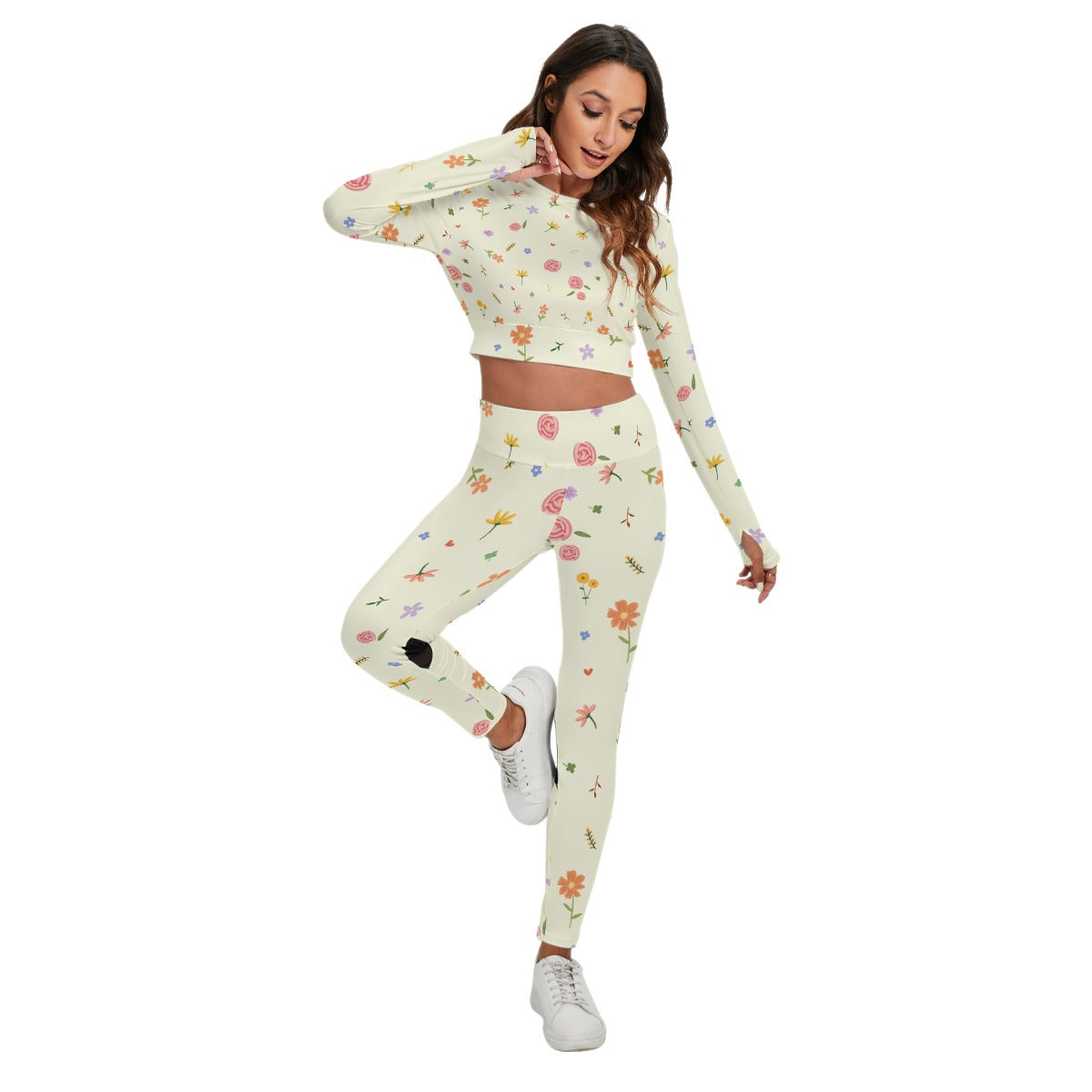 Floral Harmony Activewear Set With Backless Top And Leggings