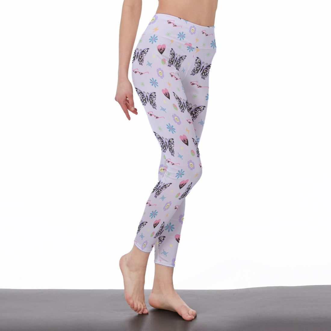 Women's High-Waist Butterfly and Floral Print Leggings | Side Stitch Closure