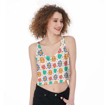 Playful Emoji Crop Tank - Fun & Sporty Women's Activewear