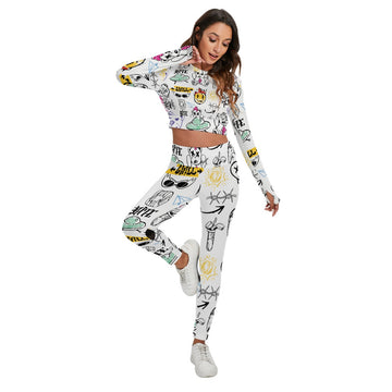 Graffiti Edge Activewear Set With Backless Top And Leggings