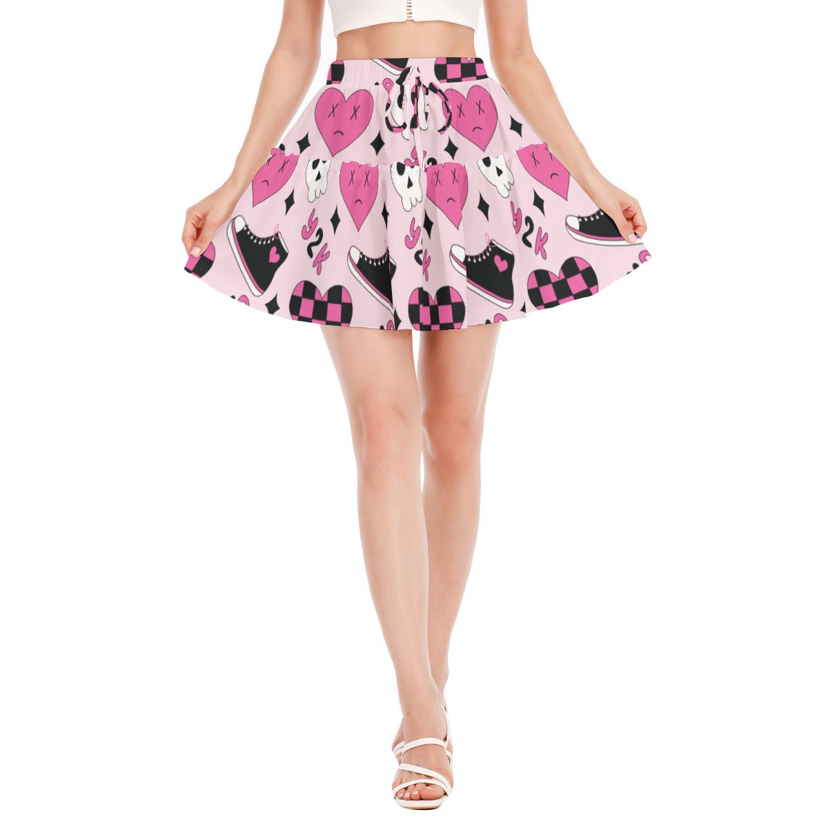 Women's Skater Skirt with Gothic Heart and Y2K Prints – Edgy and Trendy Design