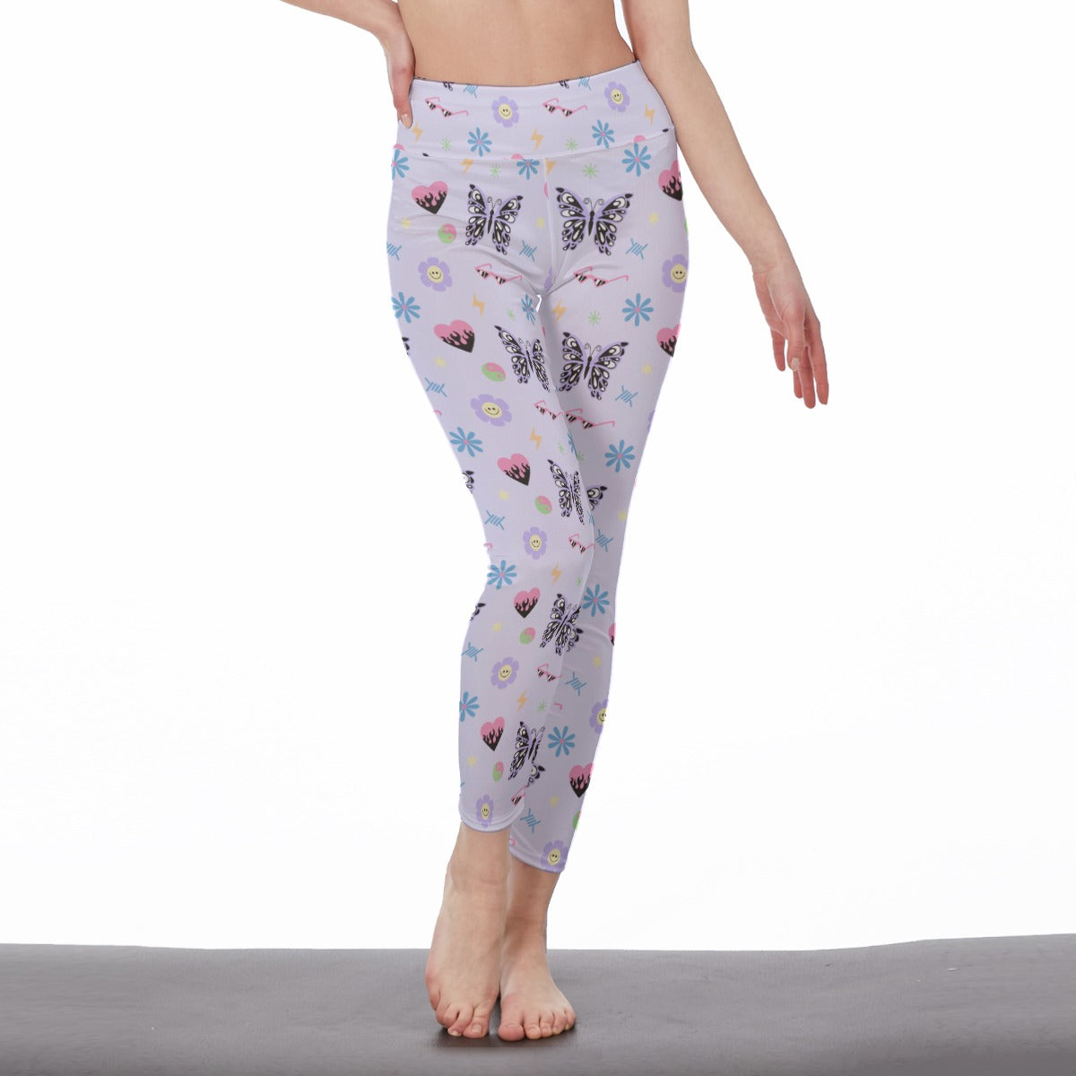 Women's High-Waist Butterfly and Floral Print Leggings | Side Stitch Closure