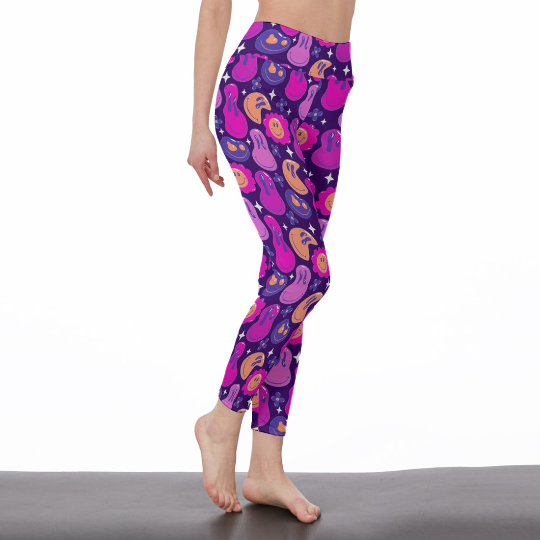 Women's High-Waist Purple Emoji Print Leggings | Side Stitch Closure