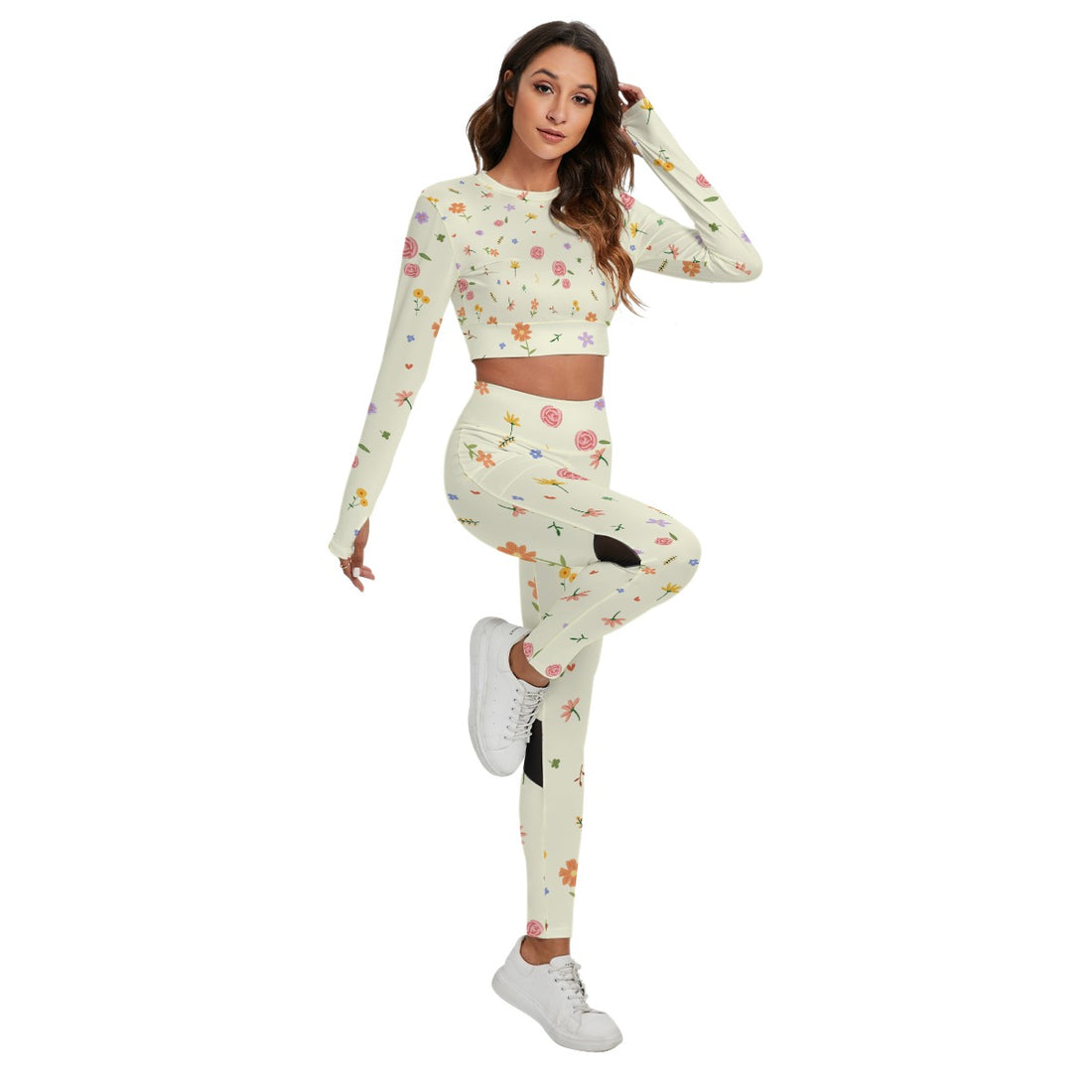 Floral Harmony Activewear Set With Backless Top And Leggings