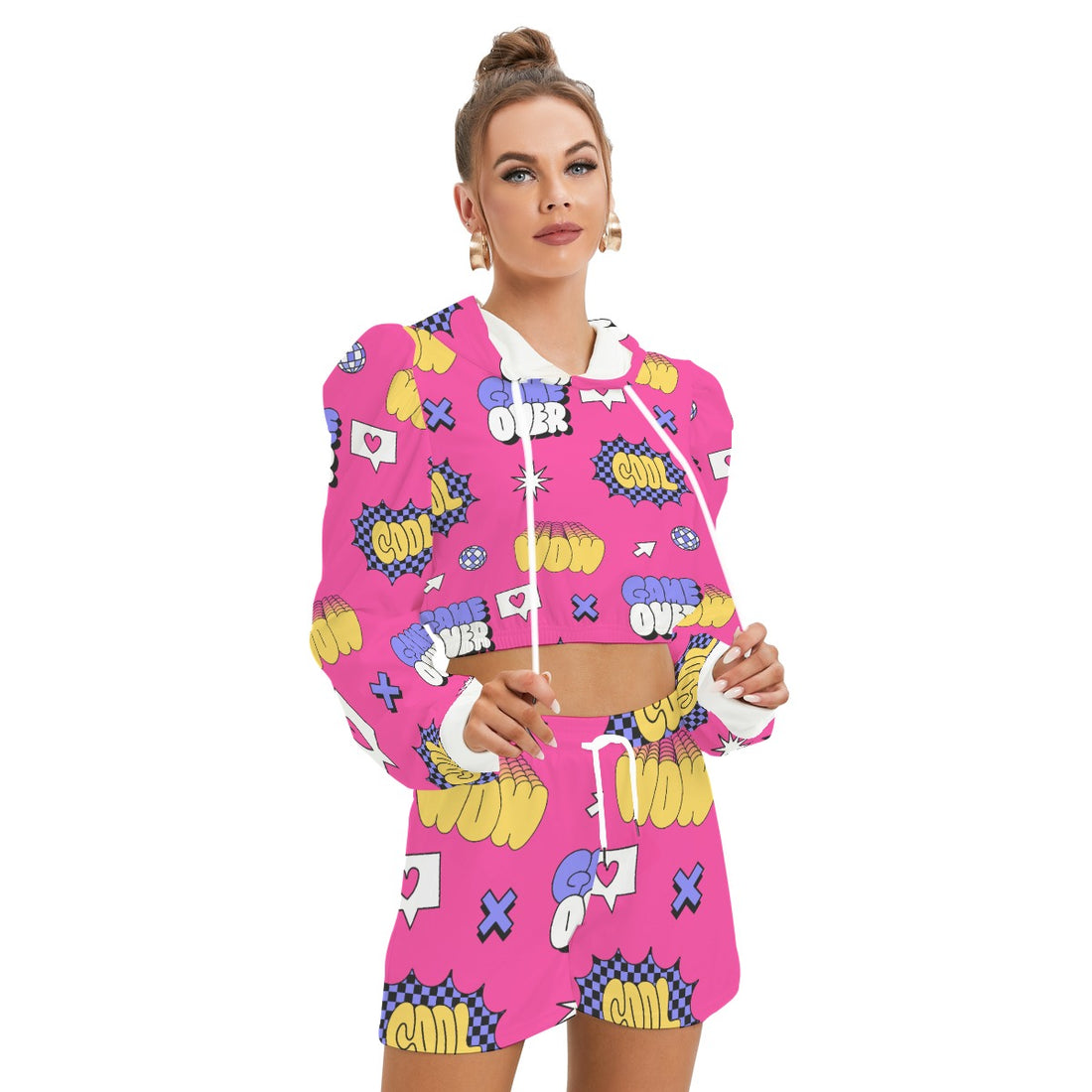 Women's Hoodie and Shorts Set with Comic Book Pop Art Prints – Fun & Trendy Outfit