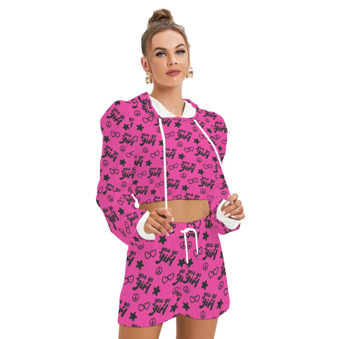 Women's Hoodie and Shorts Set with Empowering 'You Go Girl' Prints – Stylish & Comfortable