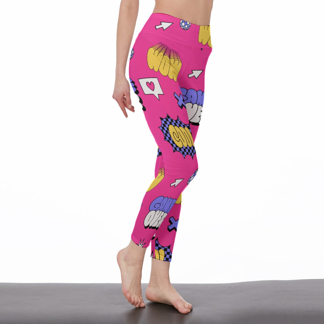 Women's High-Waist Pink Pop Art Leggings | Side Stitch Closure