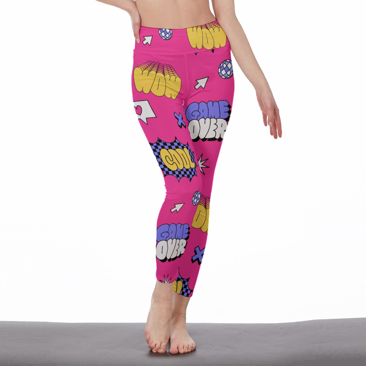 Women's High-Waist Pink Pop Art Leggings | Side Stitch Closure