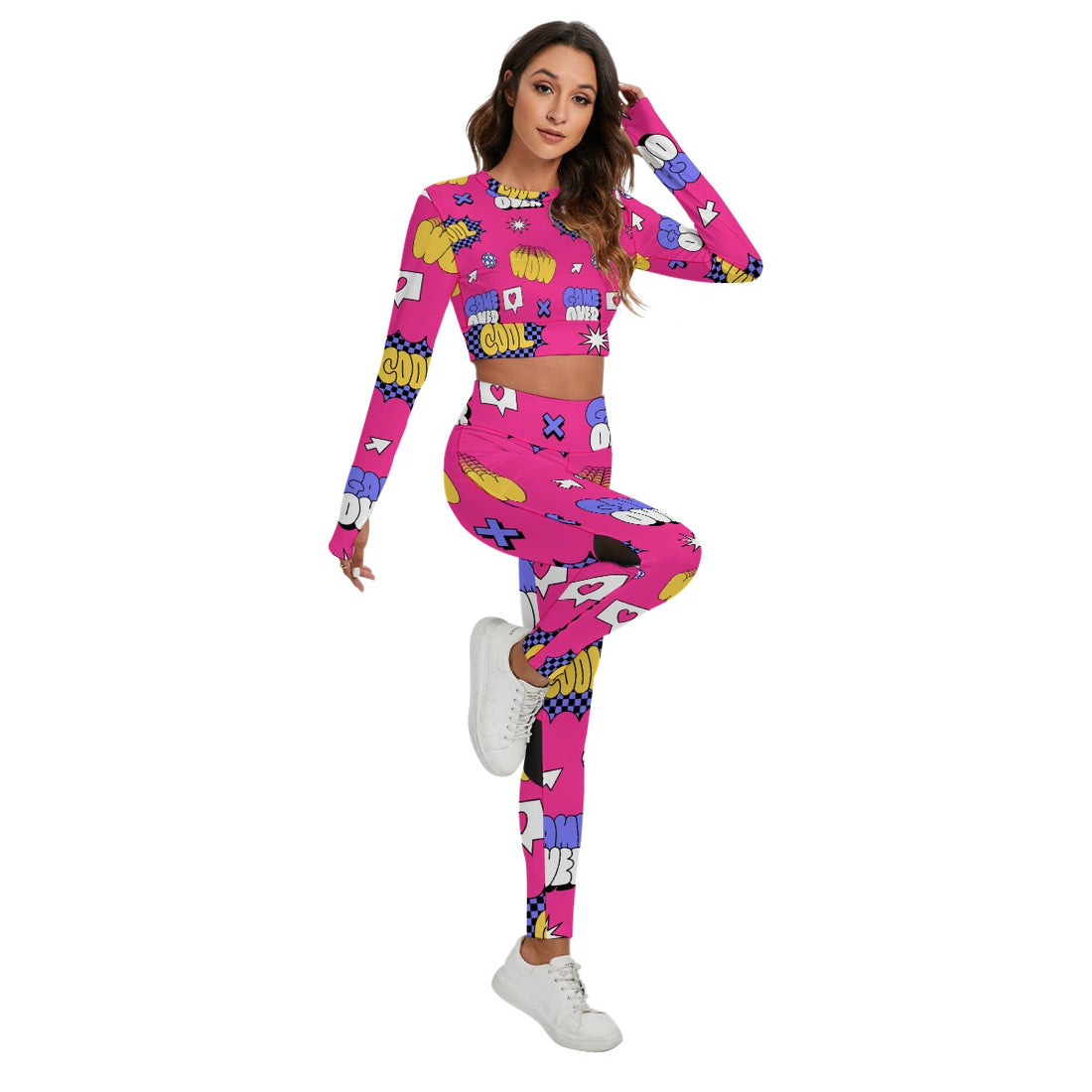 Back Hollow Women's Sports Set with Vibrant Comic Book Prints – Bold & Comfortable Activewear