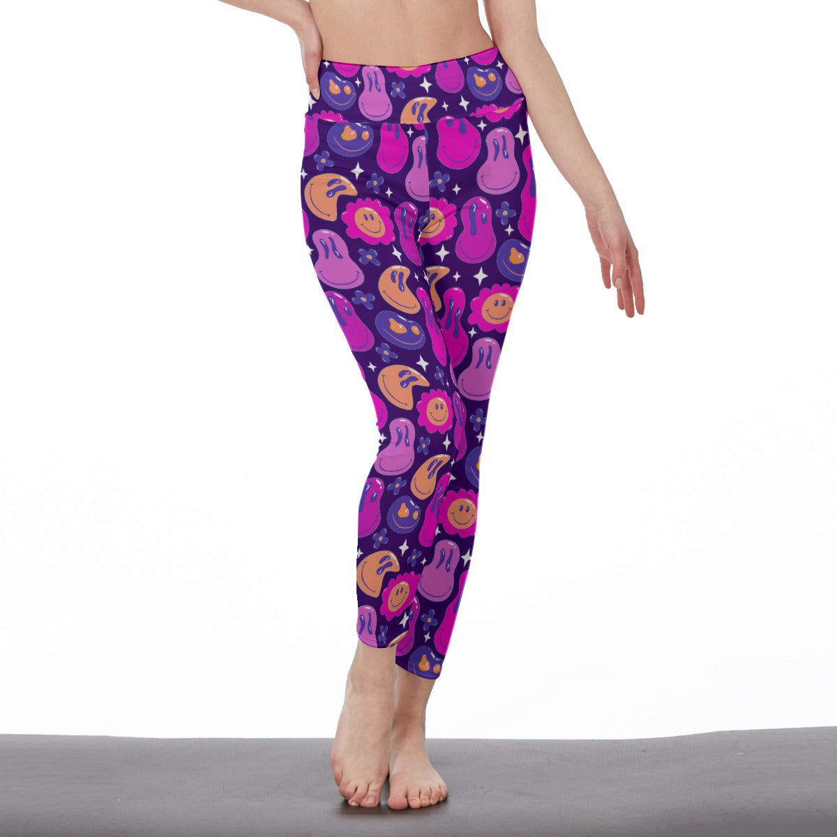 Women's High-Waist Purple Emoji Print Leggings | Side Stitch Closure