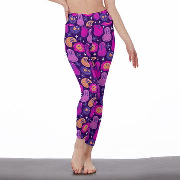 Women's High-Waist Purple Emoji Print Leggings | Side Stitch Closure