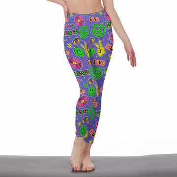 Women's High-Waist Retro Peace Print Leggings | Side Stitch Closure