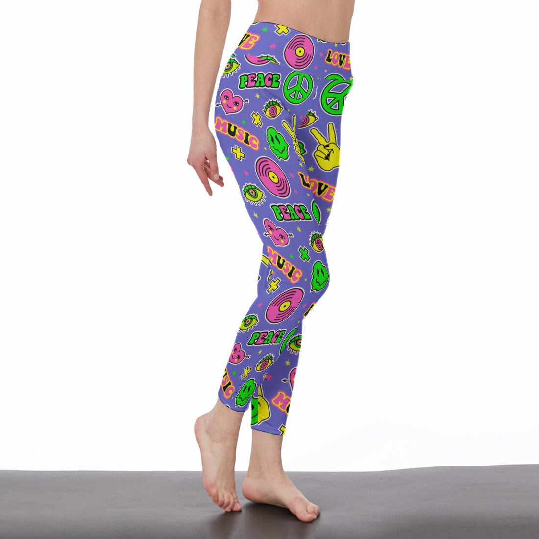 Women's High-Waist Retro Peace Print Leggings | Side Stitch Closure